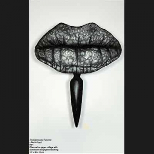 The Submissive Feminist – Part 3 (Lips) 2021 Charcoal on paper collage with aluminium and plywood backing 107 × 89 × 15 cm