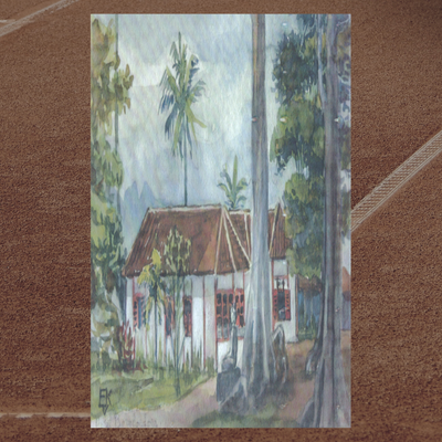 Lukisan rumah tinggal Theodoor van Erp di kaki candi Borobudur karya Emille van Kerckhoff.