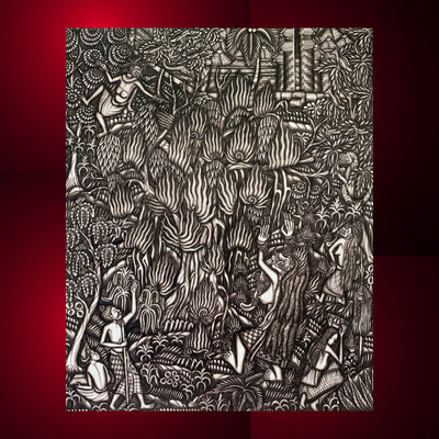 Lukisan I Made Djata, 1937. Calonarang mendemonstrasikan sikap destruktifnya, membakar hutan